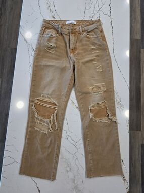 VERVET BY FLYING MONKEY Distressed Tan Boyfriend Jeans